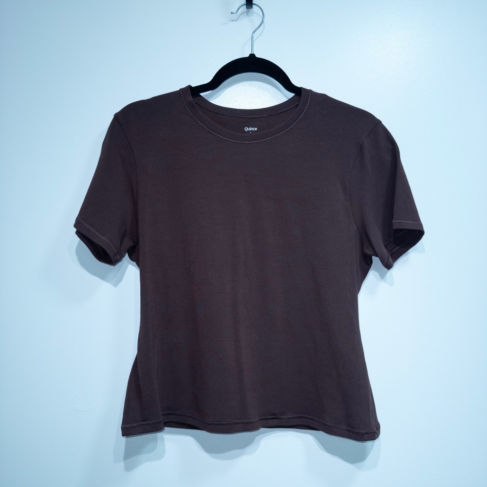 Quince Espresso Brown Organic Cotton Blend Fitted T-Shirt Large‎ NWT